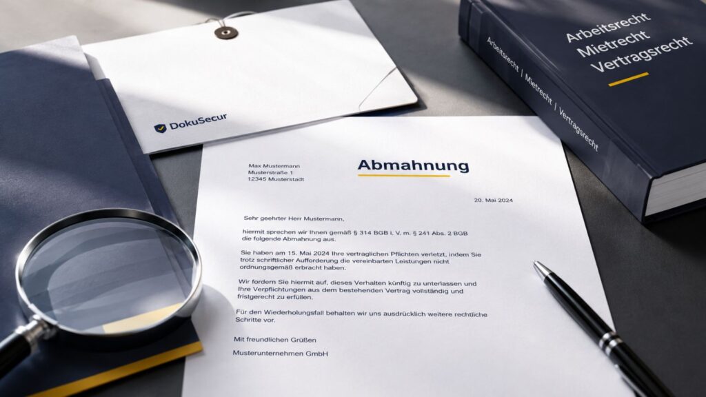 Abmahnung mit Zustellnachweis und Unterlagen als seriöses Beitragsbild