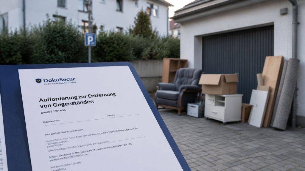 Aufforderung zur Entfernung von Gegenständen mit abgestellten Sachen und Zustellunterlagen