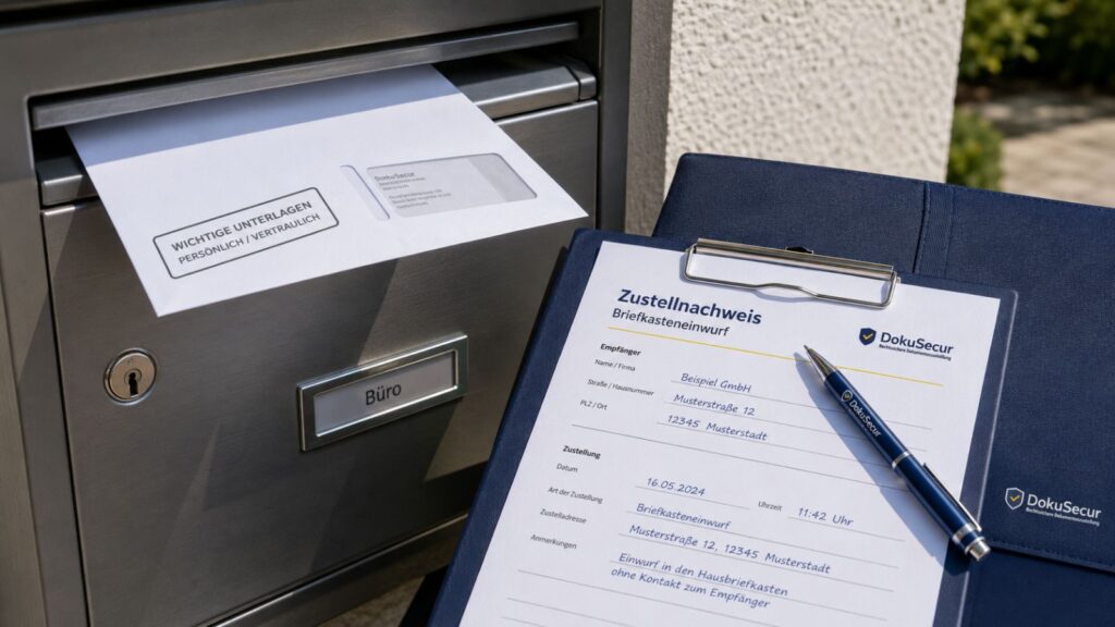 Dokumentierter Briefkasteneinwurf durch Kurier mit Nachweis
