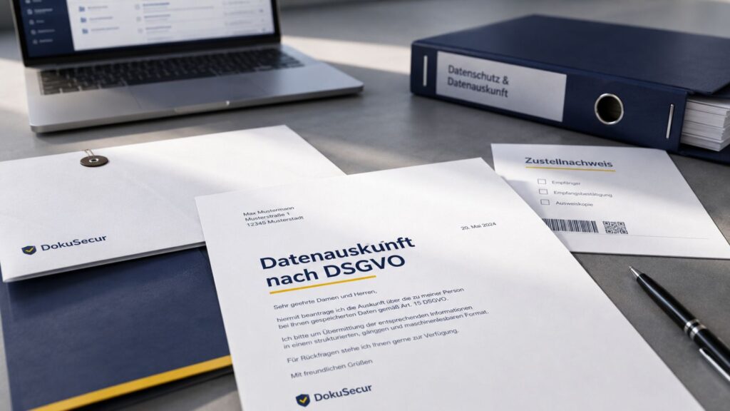 Datenauskunft nach DSGVO mit Datenschutzunterlagen und Zustellnachweis