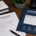 Fristsetzung und Vertragsunterlagen mit Kuriermappe auf Schreibtisch