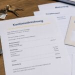 Kautionsabrechnung mit Mietvertrag, Schlüssel, Kontoauszug und Umschlag