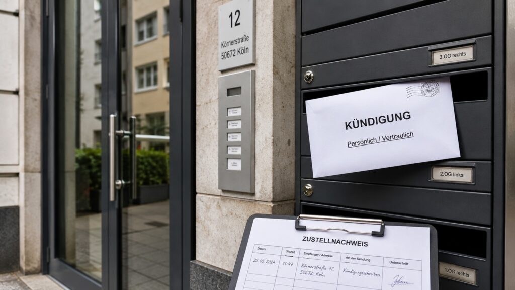 Dokumentierte Zustellung einer Kündigung in Köln mit Zustellnachweis