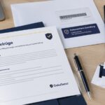 Schriftliche Mängelrüge mit Dokumentenmappe und Zustellnachweis auf einem Schreibtisch