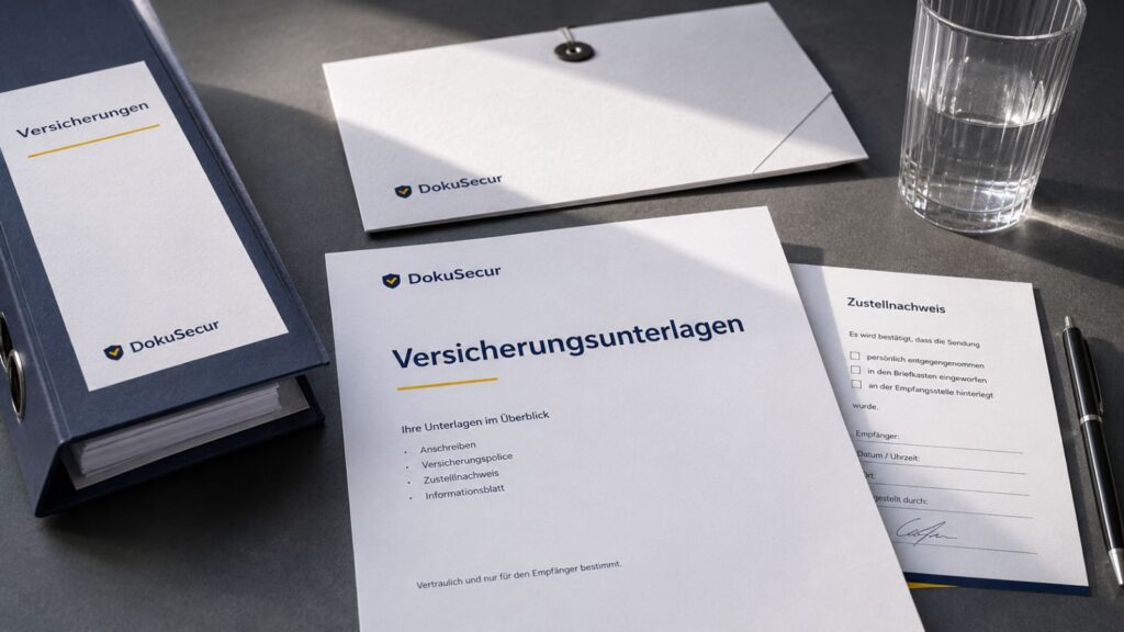 Versicherungsunterlagen mit Umschlag und Zustellnachweis als seriöses Beitragsbild