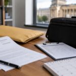 Widerspruchsunterlagen mit Kuriermappe und Zustellnachweis