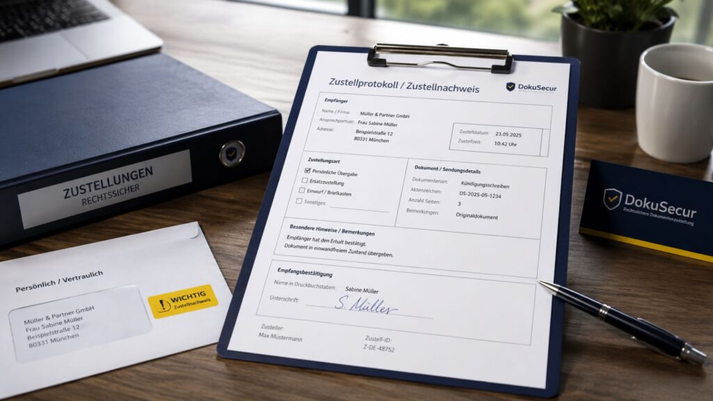 Zustellprotokoll für Dokumentenzustellung mit Kurierunterlagen